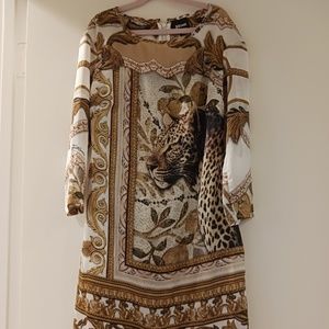 BEAUTIFUL JUST CAVALLI TUNIC DRESS WITH GOLD TONE SCARF PRINT SIZE IT 40 US XS